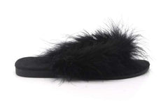 Cape Robbin Gale Black Feather Furry Flat Thong Flip Flop Fashion Slide Sandals