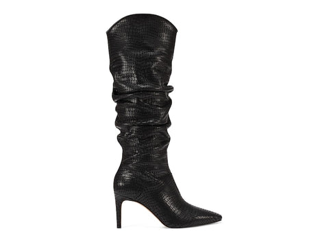Vince Camuto Armonda Black Leather Pointed Toe Knee HIgh Heel Dress Boot
