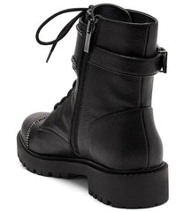 Jessica Simpson Karia Round toe Lace-up Buckled Wrap Strap Combat Boots Black