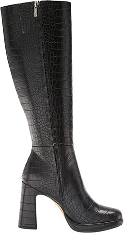 Circus by Sam Edelman Freda Black Croc Print Block Heel Knee High Fashion Boots