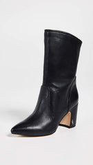 Sam Edelman Hartley Classic Mid Calf Black Leather Sleek Dress Bootie Boots