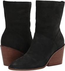 Lucky Brand Sarey Black Suede Wedge Ankle Almond Rounded Toe Block Heel Booties