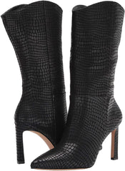 Vince Camuto SENIMDA Pointed Toe Black Snake Mid Calf High Heel Dress Boots