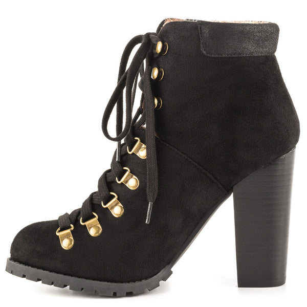 Luichiny Anna may IMI Suede Lug Sole Lace Up Combat Stacked heel Ankle Booties