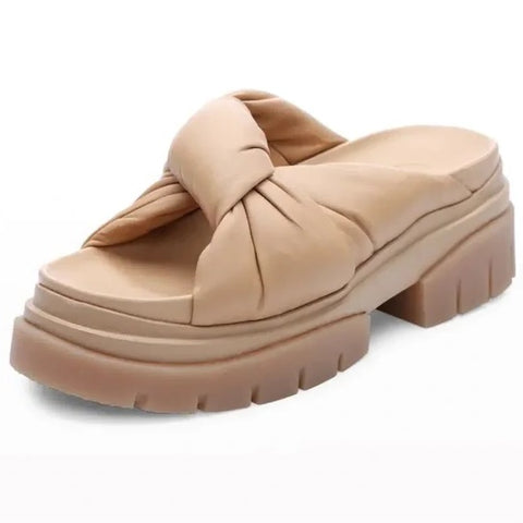 Ash Shilo Skin Nude Knotted Slip On Open Lug Sole Slide Mule Platform Sandals