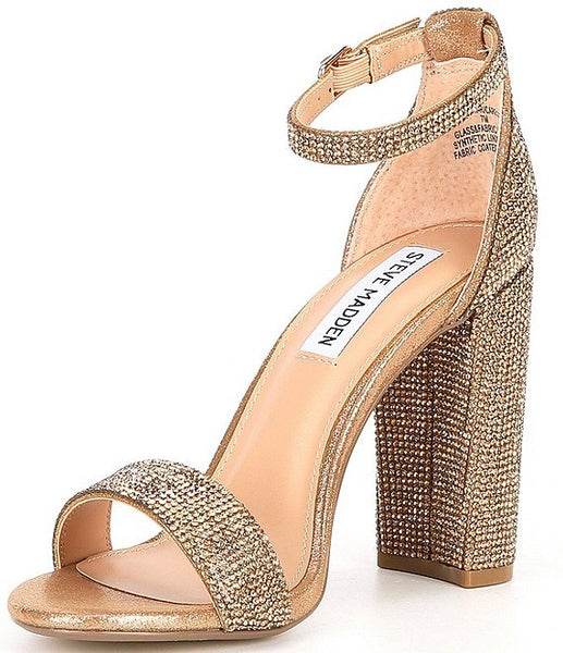 Steve Madden Carrson Bronze Ankle Strap Open Toe Block Heeled Dress Sandals