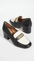 Sam Edelman Flo Black/Ivory Square Toe Block Heel Slip On Classic Fashion Loafer