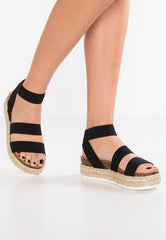 Steve Madden Kimmie Black Flatform Platform Espadrille Fitted Wedge Sandals