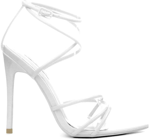 Cape Robbin Ada Strappy Pointy Open Toe Ankle Strap Stiletto Heel Sandals White