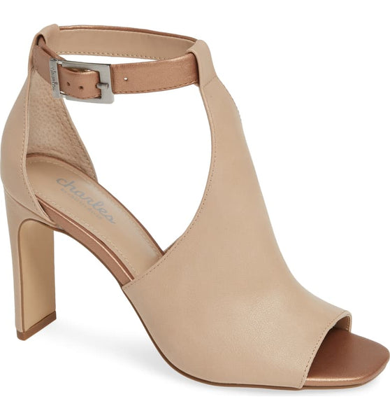 Charles David Gabe Nude Open Toe Bootie High Heel Peep Toe Ankle Strap