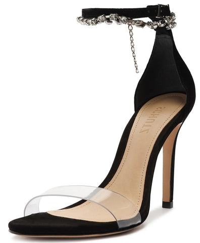 Schutz Lah Black Ankle Strap Embellished Open Toe Stiletto Heeled Fashion Sandal