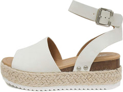 Soda Topic Off-White Espadrille Ankle Strap Studded Platform Wedge Sandals