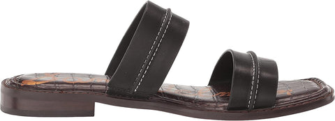 Sam Edelman Haydee Black Leather Fashion Slip On Open Toe Heeled Flat Sandals