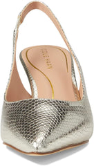 Cole Haan Vandam Sling Gold Circle Print Leather Pointed Toe Kitten Heeled Pumps