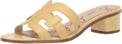 Sam Edelman Illie Gold Leather Slip On Open Rounded Toe Heeled Slide Sandals