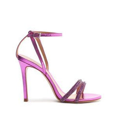 Schutz Gaga Bright Violet Crystal Embellished Charms Buckle Straps Heel Sandals