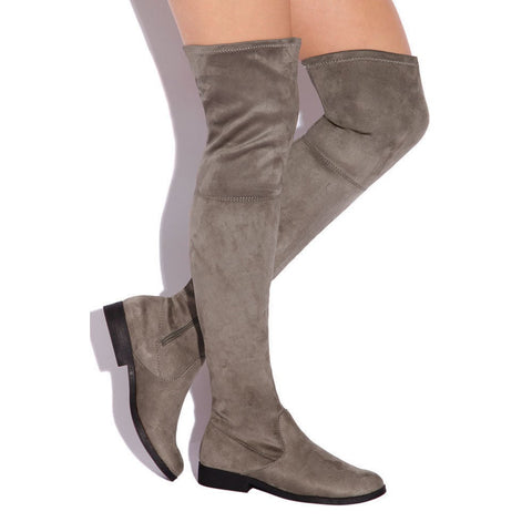 LFL by Lust For Life Women's Radikal Taupe Suede Stretch Fitted Dress Boot