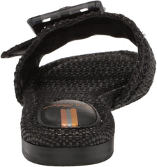 Sam Edelman Bambi Black Raffia Buckle Detailed Open Toe Slip On Flat Sandals