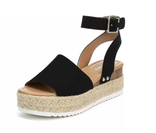 Soda Topic Black Open Toe Ankle Strap Espadrilles Platform Casual Heeled Sandals