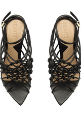 Schutz Tinah Black Woven Vamp Ankle Strap Open Toe Stiletto Heeled Sandals