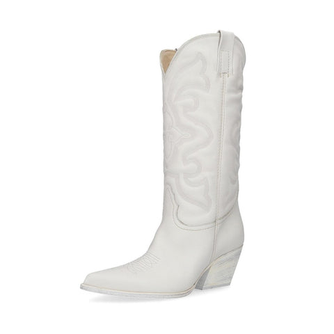 Steve Madden West White Leather Cowboy Mid Calf Block Heel Dagget Cowgirl Boots