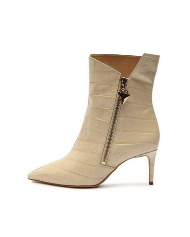 Schutz Van Nude Leather Bootie Pointed Toe Crocodile Embossed Ankle Dress Boots