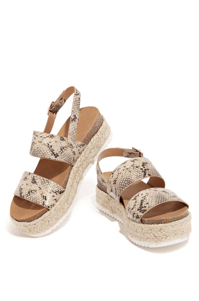 Kaz Espadrilles Rubber Trim Sole Ankle Buckle Open Toe Wedge Sandals (7, Python)