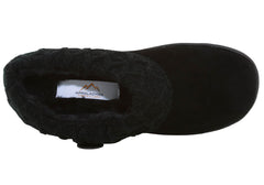 Clarks Suede Leather Knitted Collar Clog Plush Faux Fur Lining Slipper All Black