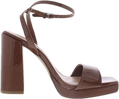 Steve Madden Camaron Dark Cognac Ankle Strap Squared Open Toe Platform Sandals