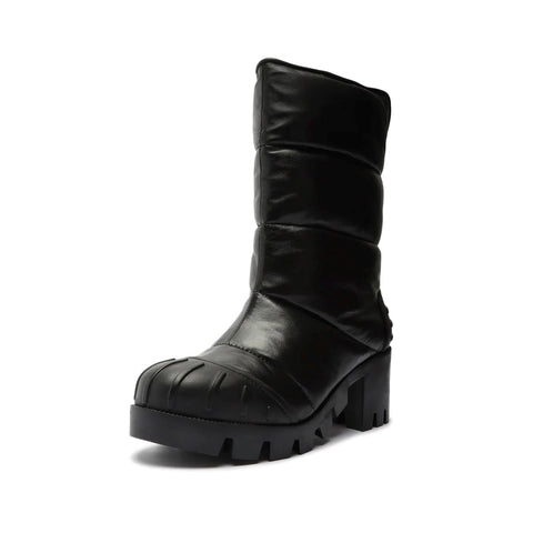 Schutz Eugenia Black Nappa Pull On Rounded Toe Chunky Heel Ankle Combat Boots