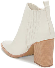 Vince Camuto Gabeena Fluff Leather Block Heel Western-inspired Style Ankle Boots