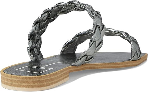 Dolce Vita Indy Graphite Metallic Stella Slip On Open Square Toe Flat Sandals