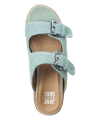 Jane and the Shoe Jordan Sandal Light Blue Denim Birken Buckle Mule