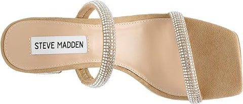 Steve Madden Lilah Rhinestone Double Straps Square Open Toe Block Heel Sandals