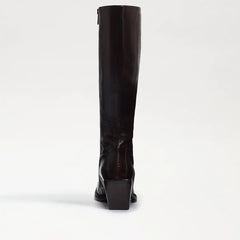 Sam Edelman Tamea Dark Brown Washed Leather Square Toe Stacked Heel Western Boot