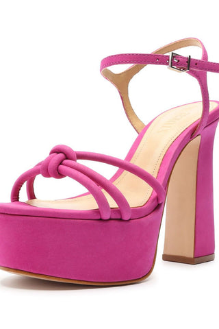 Schutz Picca Pink Suede Ankle Strap Open Toe Chunky High Heel Platform Sandals