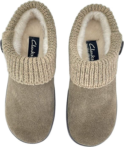 Clarks Angelina Sage Knitted Collar Winter Clog Rounded Closed Toe Slippers