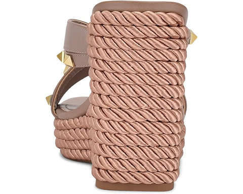 Nine West Pipa 3 Blush Pink Slip On Rounded Toe Multi Strap Embellished Sandals