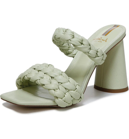 Sam Edelman Kendra Pistachio Leather Block Heel Square Toe Slip On Fashion Mules