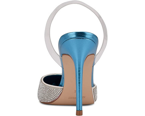 Nine West Fabry 5 Blue Multi Pointed Toe Slip On Stiletto Heel Formal Dress Pump