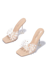 Cape Robbin Crystalline Crystal Clear Nude Open Toe High Heesl Mule Sandals