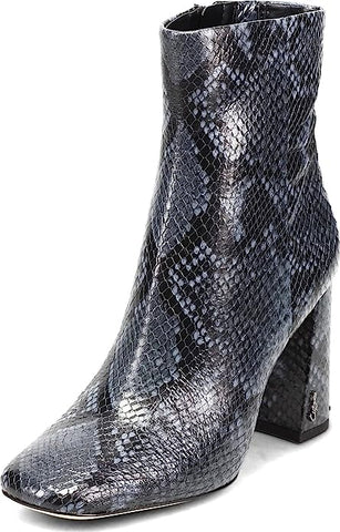 Sam Edelman Codie Marina Blue Snake Side Zipper Squared Closed Toe Fashion Boots