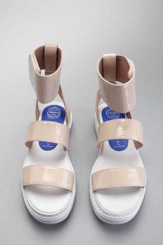 Jeffrey Campbell Beta Pink Patent White Flatform Platform Wedge Heeled Sandals