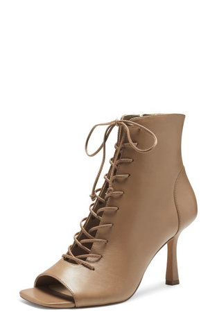 Vince Camuto Eshilliy Tortilla Nude Leather Lace Up Open Toe Fashion Ankle Boots