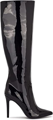 Nine West Taler3 Black1 Patent Pointed Toe Stiletto Heel Knee High Fashion Boots