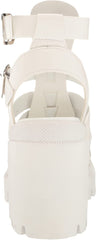 Steve Madden Cosmic White Block Heel Squared Toe Strappy Buckle Heeled Sandals
