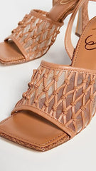 Sam Edelman Candice Cuoio Ankle Strap Square Open Toe Spool Heeled Dress Sandals