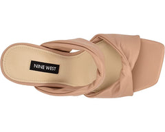 Nine West Sashah3 Light Natural Fashion Slip On Open Toe Flared Heeled Sandals