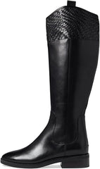 Cole Haan Hampshire Black Leather/Black Suede Round Toe Pull On Knee High Boots