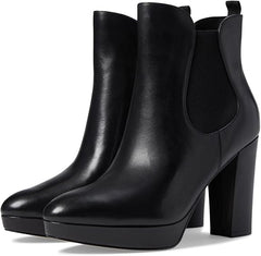 Cole Haan Remi Black Leather Almond Toe Block Heel Pull On Ankle Boots